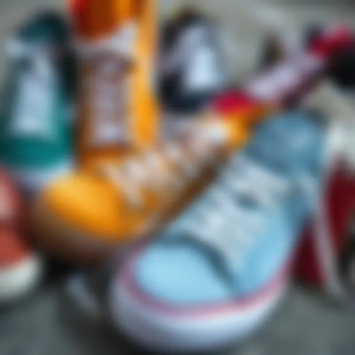 Diverse Footwear Options with White Round Laces Different styles of skateboard shoes featuring white round laces, arranged artistically