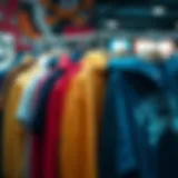 A collection of stylish hoodies displayed on hangers showcasing diverse colors and designs