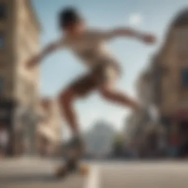 A skater showcasing unique patterned shorts while performing tricks