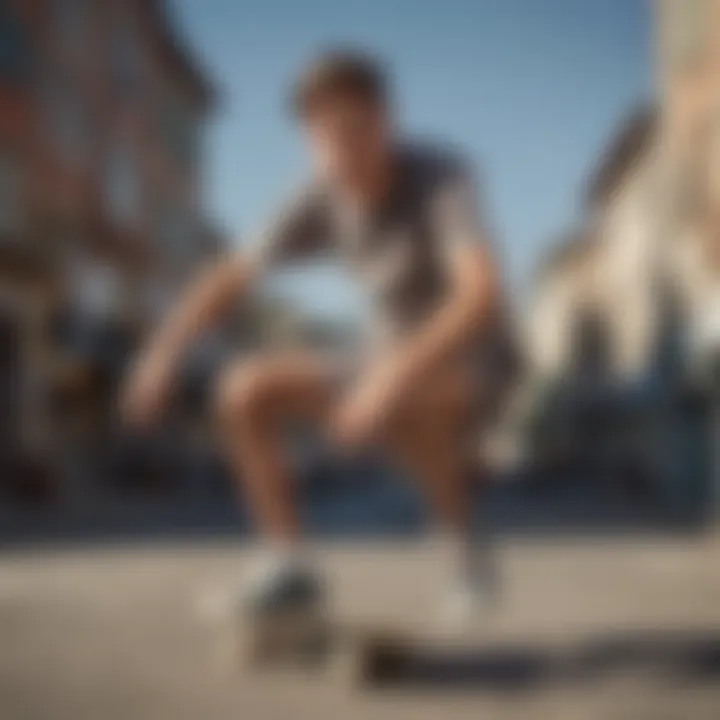 A stylish skater posing confidently in their patterned shorts