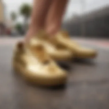 Unique Design Features of Gold Vans Close-up of the unique design features of gold Vans