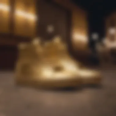 Stylish Showcase of Gold Vans Stylish gold Vans showcased on a vibrant background