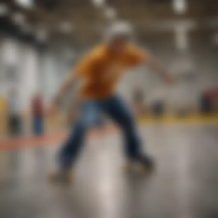 An expert coaching a blind skater on technique