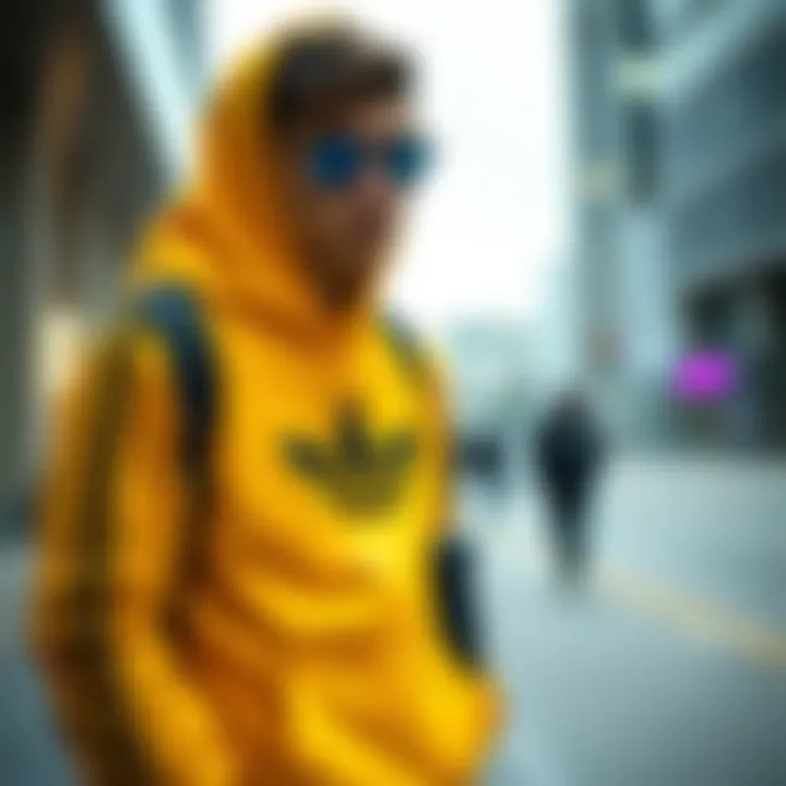 Stylish skater outfit featuring the yellow Adidas hoodie paired with complementary accessories