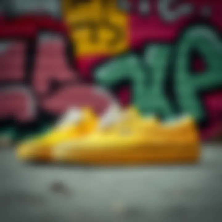 Cultural Intersection Tilly's yellow Vans placed artfully against a vibrant graffiti background, symbolizing culture and style