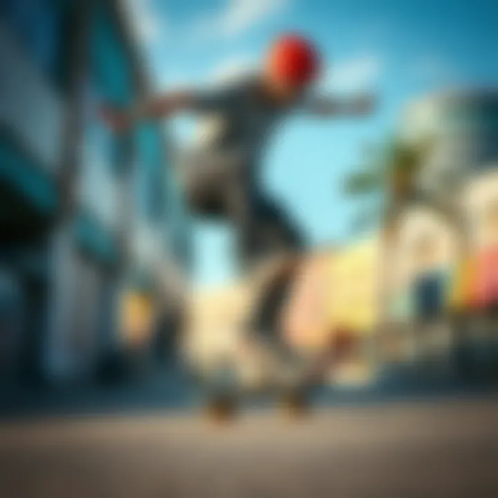 Skater Showcasing Tricks on Sure Grip Skates A skater performing tricks using sure grip skates in a vibrant urban setting.