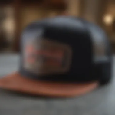 Close-up of a trucker hat showcasing its unique design and fabric texture