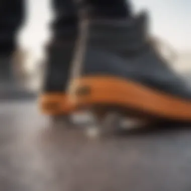 A close-up view of the sole of ultra range shoes, emphasizing grip and durability for various skating styles.