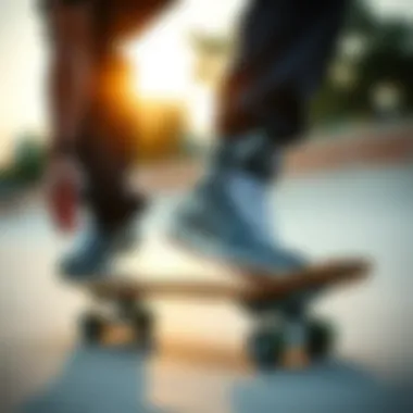 An athlete demonstrating proper fit of a size 9 skating shoe while performing