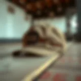 Stylish Design of the 5 Panel Camper Hat A stylish 5 panel camper hat on a wooden surface showcasing its unique design.