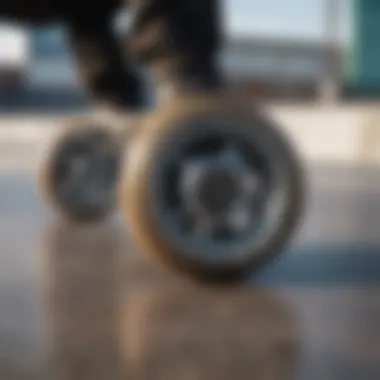 Close-up of skateboard wheels suitable for dinghy blunt skating