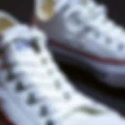 Close-up view of White Converse shoes highlighting the quality and texture
