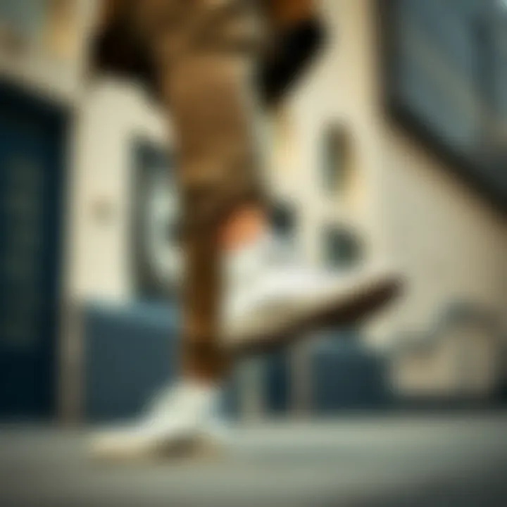 Urban Style with White Converse A stylish individual wearing White Converse size 8.5 in an urban setting