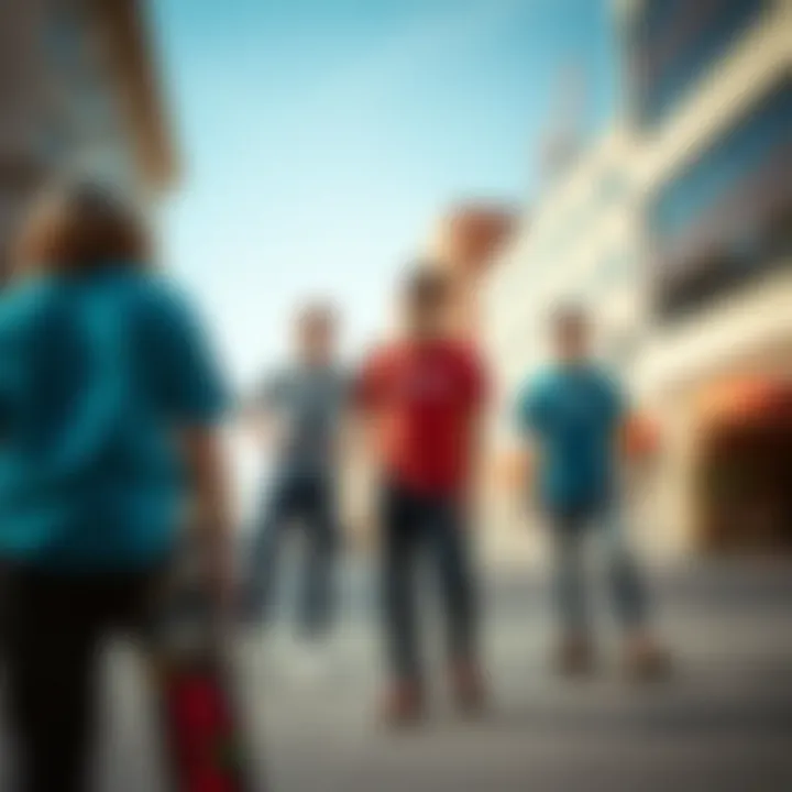 Skateboarders in Urban Setting Skateboarders in a vibrant urban setting wearing One Bone t-shirts