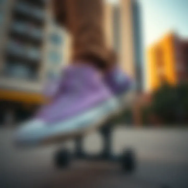 Urban Expression through Footwear Skater showcasing light purple Converse in an urban setting