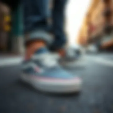 Vans Denim Shoes: A Fusion of Skate and Street Style A stylish urban setting highlighting Vans denim shoes as a fashion statement.