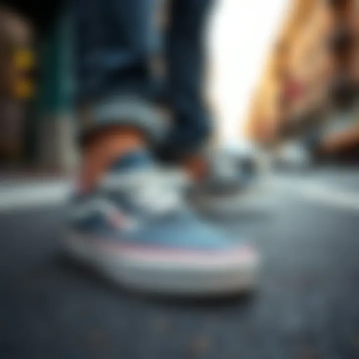 Vans Denim Shoes: A Fusion of Skate and Street Style A stylish urban setting highlighting Vans denim shoes as a fashion statement.