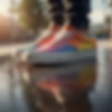 Vans sneakers reflecting sunlight and creating rainbow effects