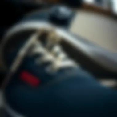 Detailing the Craftsmanship of Vans Denim Shoes A close-up view of Vans denim shoes showcasing their unique texture and design.
