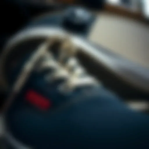 Detailing the Craftsmanship of Vans Denim Shoes A close-up view of Vans denim shoes showcasing their unique texture and design.
