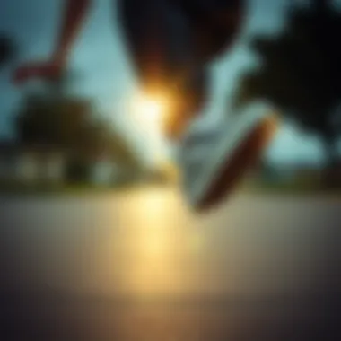 Performance Dynamics of Vans Shoes in Action Skater performing tricks while wearing Vans shoes