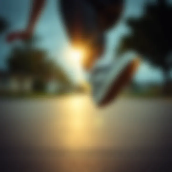 Performance Dynamics of Vans Shoes in Action Skater performing tricks while wearing Vans shoes