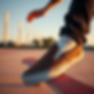 Vans Leather Perf Slip-On in Action A person wearing Vans Leather Perf Slip-On while performing a skateboarding trick