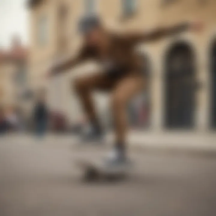 A skateboarder in Vans Leopard shoes performing a trick