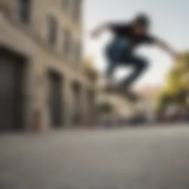 Skateboarder in Motion with Vans Skateboarder performing a trick wearing Vans