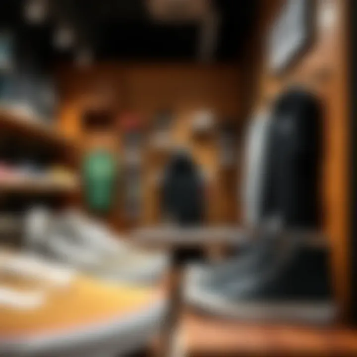 Skateboarding Shoes and Apparel Interior display of skateboarding shoes and apparel at Vans store.