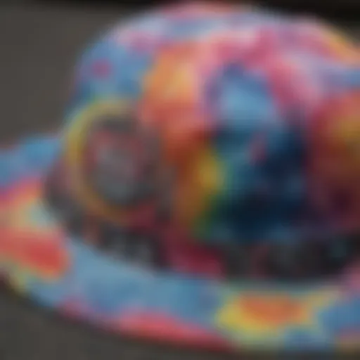 A close-up of the Vans tie-dye bucket hat showcasing its intricate patterns