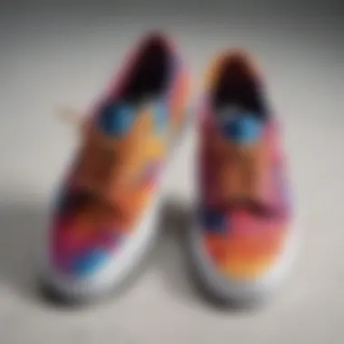 Close-up view of the intricate stitching and materials used in Vans tie dye shoes