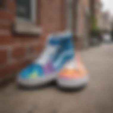Urban Influence of Tie Dye Fashion A collection of Vans tie dye shoes displayed in a vibrant urban setting