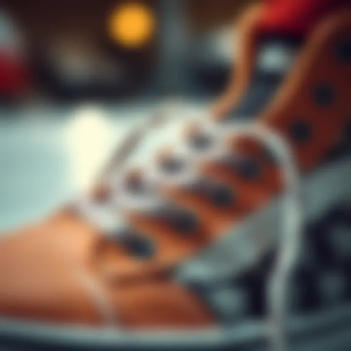 Close-up of lace pattern and shoe design