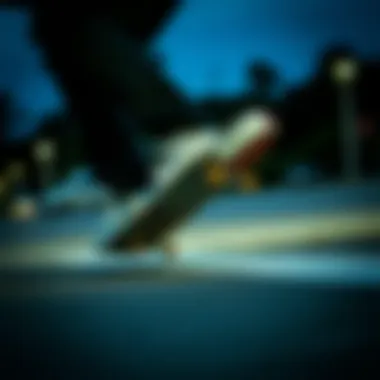 Performance in Action: Vans Velcro Gum Sole Skateboarder performing a trick while wearing Vans Velcro gum sole shoes