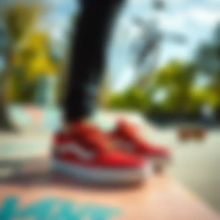 Vibrant Display of Vans Youth Footwear in Skate Park Vans youth footwear displayed in a vibrant skate park