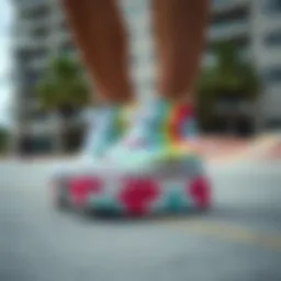 Vibrant tie dye platform Converse in an urban skate park setting