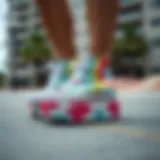 Urban Skate Culture with Tie Dye Converse Vibrant tie dye platform Converse in an urban skate park setting