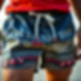 Close-up of Volcom drawstring shorts fabric showing unique texture