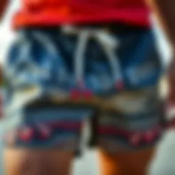 Close-up of Volcom drawstring shorts fabric showing unique texture