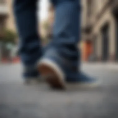 A close-up of high-quality denim fabric essential for skateboarding