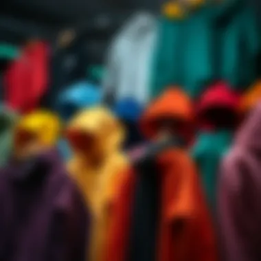 Hoodie Color Palette A variety of hoodies arranged by color and style on display