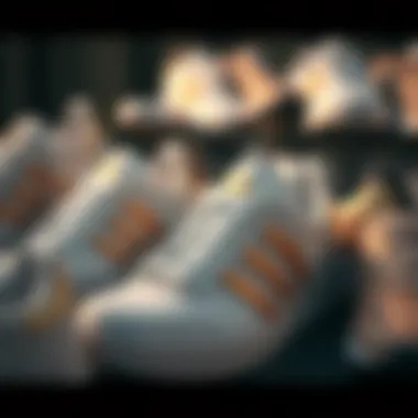 Aesthetic Appeal of Adidas Shoes in Modern Culture A collection of white and gold Adidas shoes displayed artistically