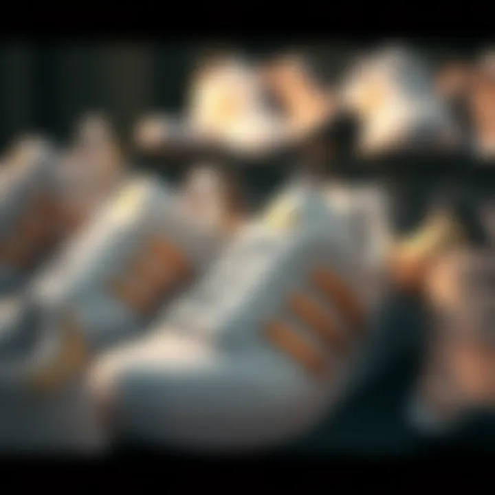 Aesthetic Appeal of Adidas Shoes in Modern Culture A collection of white and gold Adidas shoes displayed artistically