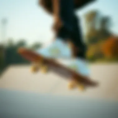 Skateboarding in Style: The Role of Adidas Shoes Skateboarder performing tricks wearing white and gold Adidas shoes