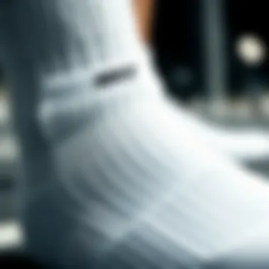 Fabric Texture of White Nike Socks Detailed view of white Nike socks showcasing fabric texture